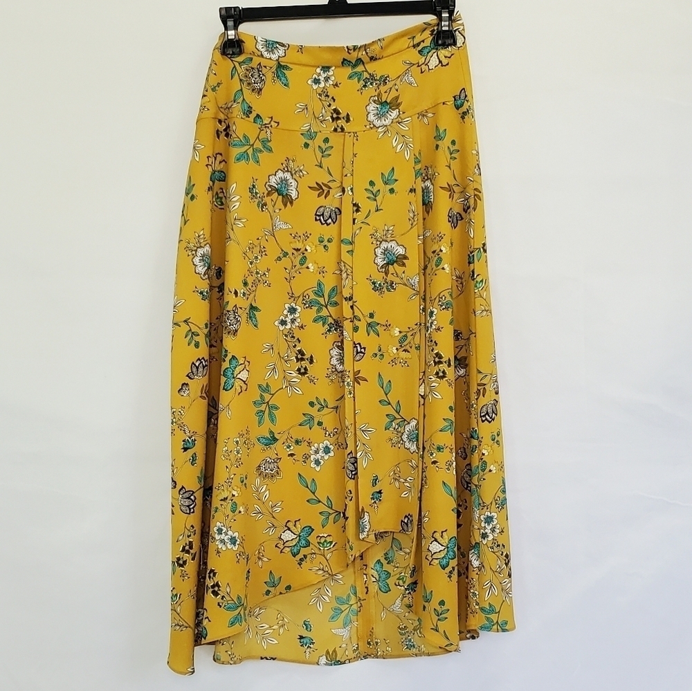 Calvin Klein Yellow Floral High Low Midi Skirt
